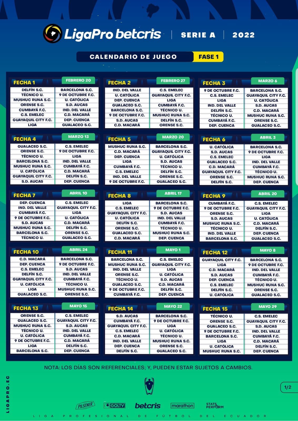 Liga Pro reveló el fixture completo que tendrá la temporada 2022 en